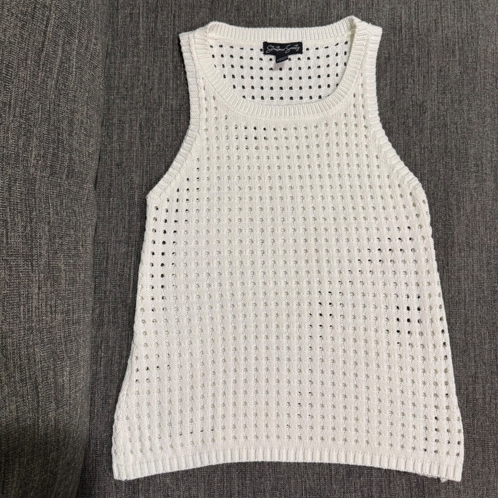 Cottagecore Streetwear Society Ivory Pointelle Open Knit Sleeveless Tank Top S